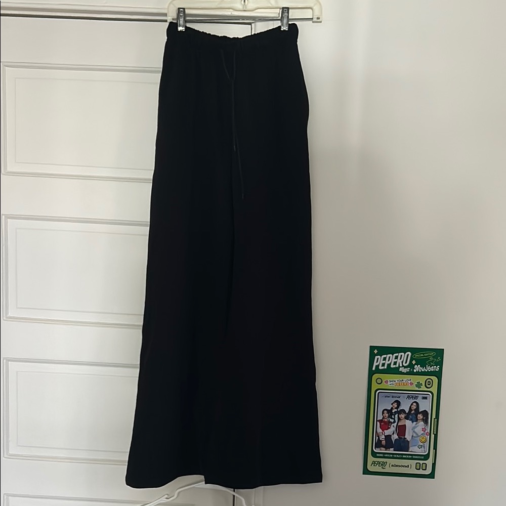Black Drawstring Waist Flared Pants